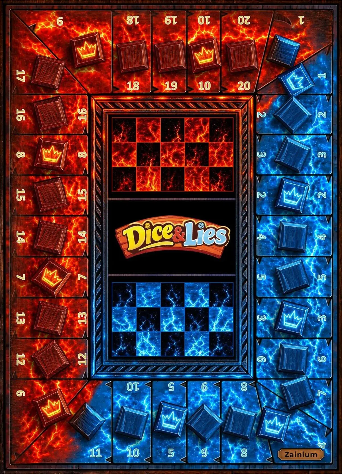 Dice & Lies game board with dice cups