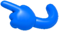 A blue cartoon hand pointing - Dice and Lies Board Game