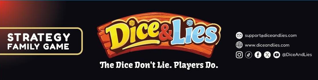 Dice & Lies box lid strip with the logo and the line The Dice Don't Lie. Players Do.